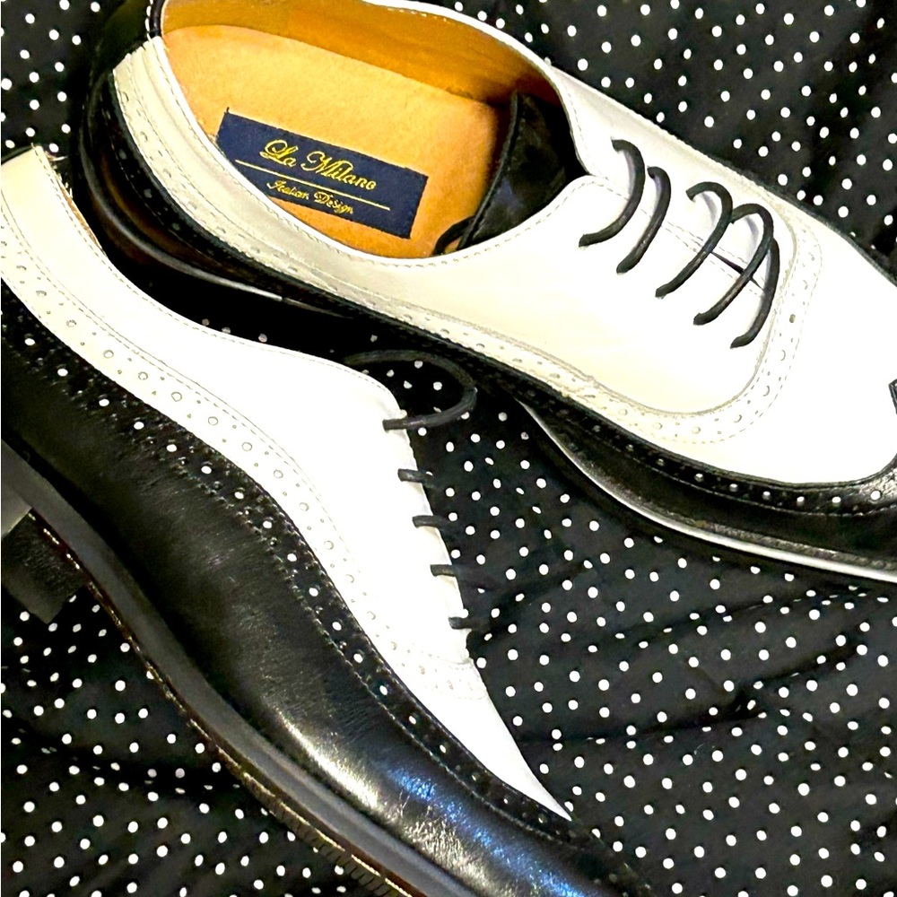 La Milano Italian Design leather oxford wing tip dress shoes mens size 10.5